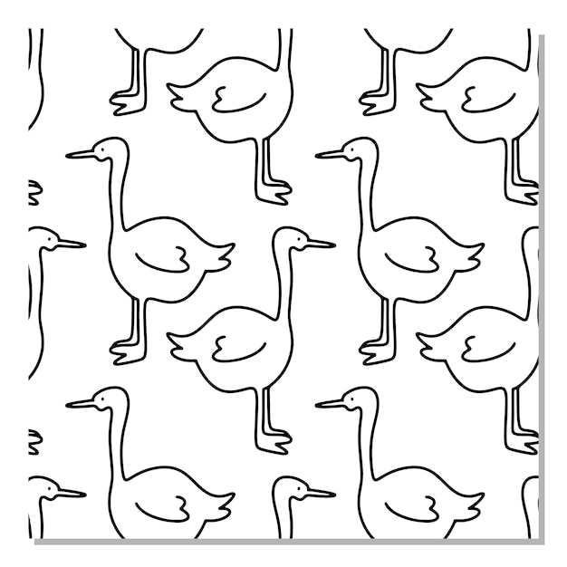 Padrão de doodle de vetor de cegonha de pato de ganso