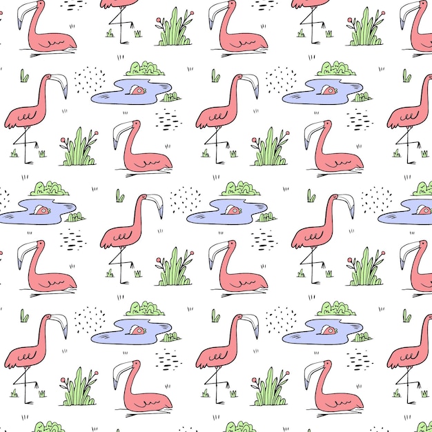 Padrão de flamingo desenhado à mão