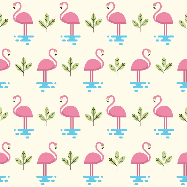 Vetor padrão de flamingo sem costura em ilustração plana