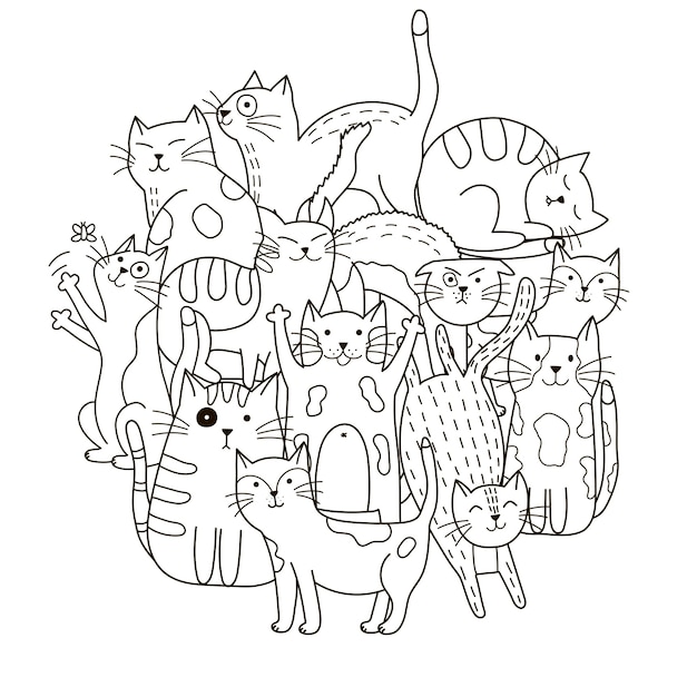 Padrão de forma de círculo com gatos fofos para colorir livro