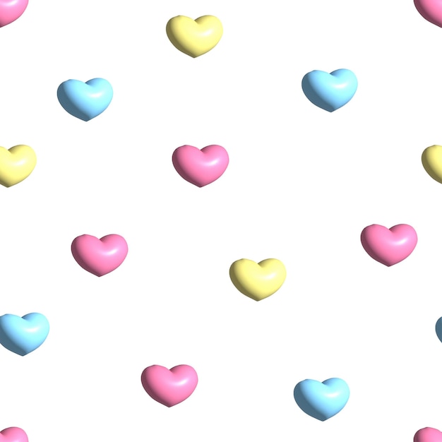 Vetor padrão de forma de coração 3d multicolorido e sem costura em fundo branco para tecido de moda