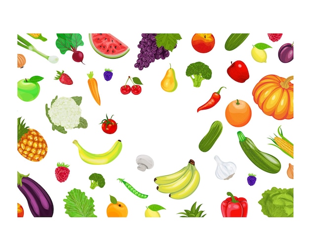 Padrão de frutas e legumes na ilustração vetorial branca