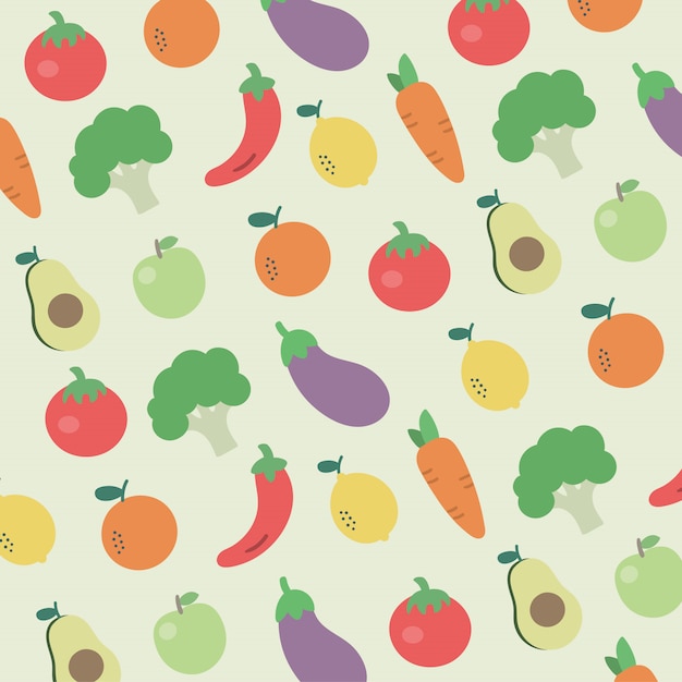 Padrão de frutas e vegetais Foodie saudável colorido