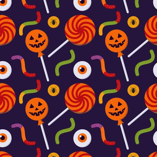 Vetor padrão de halloween com doces ou travessuras ilustração vetorial em estilo simples