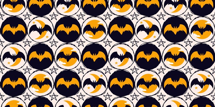 Vetor padrão de halloween com silhuetas de morcego em grade circular em fundo branco