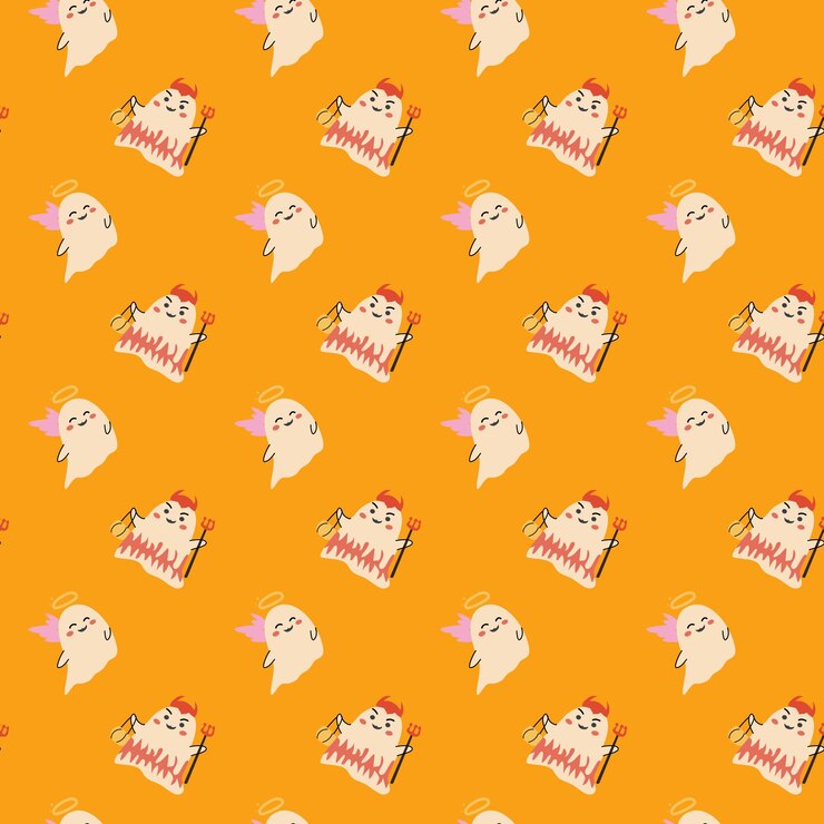 Vetor padrão de halloween infantil com personagens bonitos