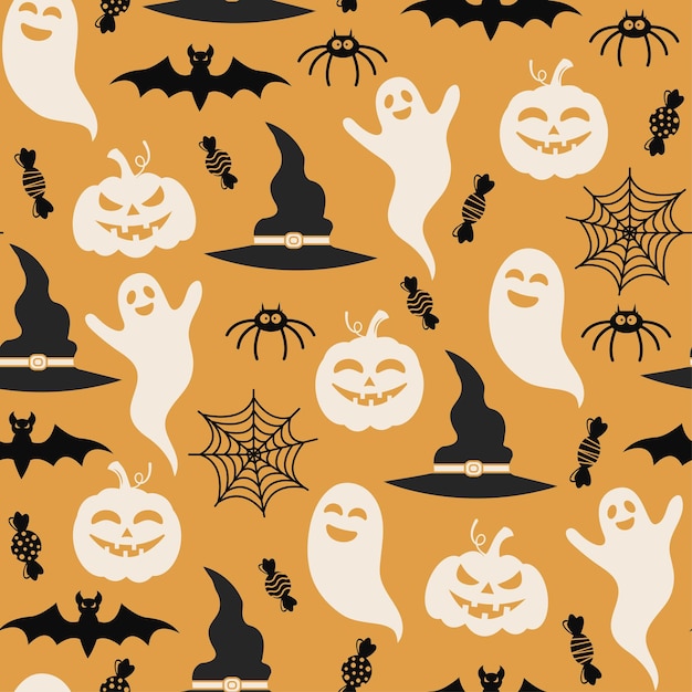 Padrão de halloween sem costura ilustração vetorial da festa de halloween teia de aranha de morcego fantasma