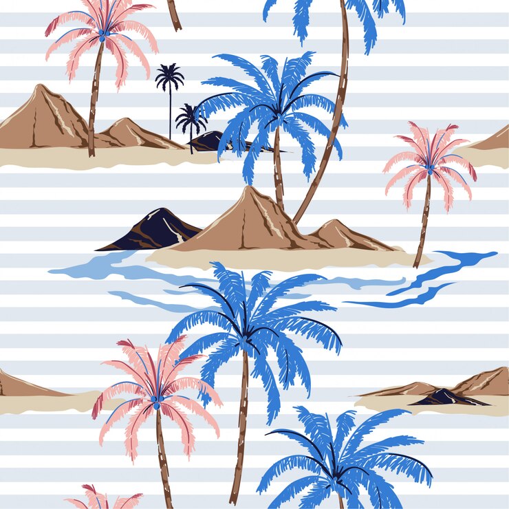Vetor padrão de ilha tropical sem costura com listras pastel.