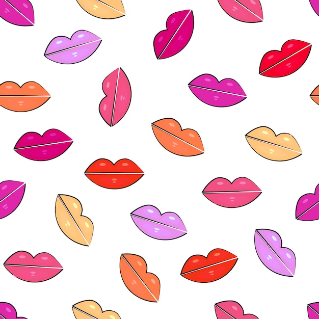 Padrão de lábios coloridos em fundo branco Ilustração de rastreamento digital