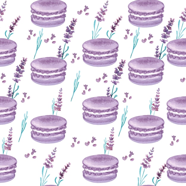 Vetor padrão de lavanda em aquarela de macarons. ilustração vetorial