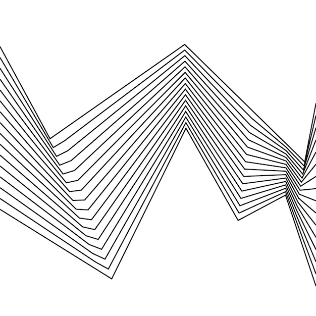 Vetor padrão de linha vetorial listrado abstrato em ziguezagues de canto reto preto e branco em perspectiva