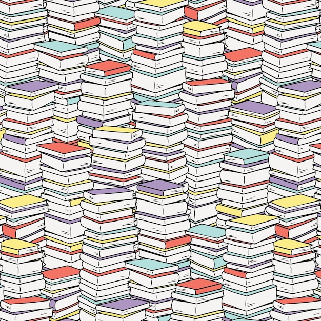 Vetor padrão de livros de pilha para papel de embrulho de tecido têxtil ilustração vetorial desenhada à mão