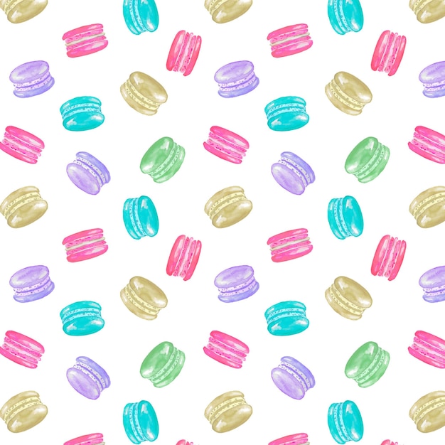 Padrão de macaroon colorido ilustração de macaroons padrão de comida em aquarela