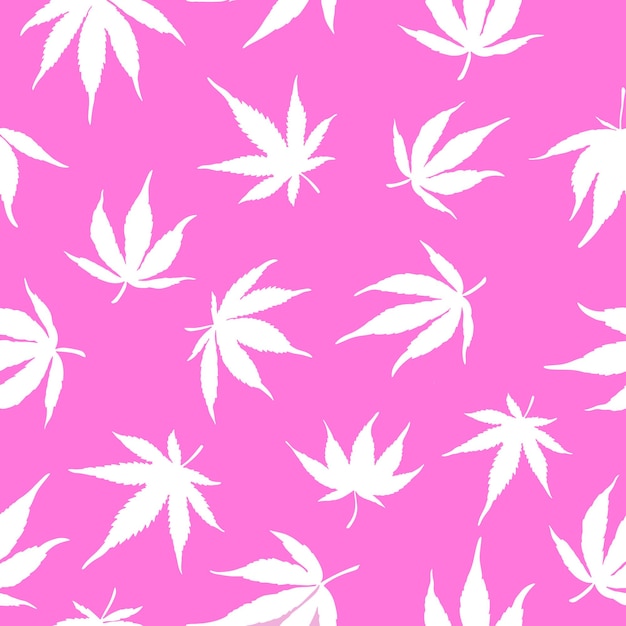 Padrão de maconha. cânhamo branco em um fundo rosa