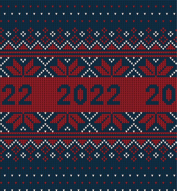 Padrão de malha sem costura de ano novo com o número 2022. design de camisola de tricô. textura de malha de lã. ilustração vetorial