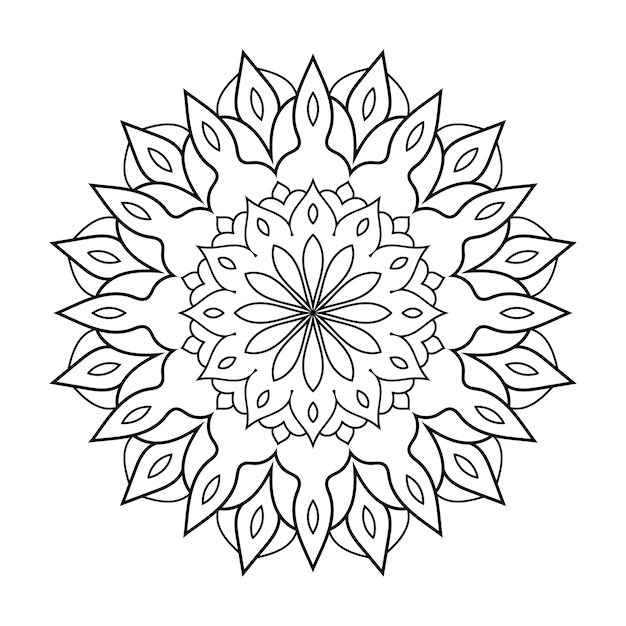 Padrão de mandala circular de contorno floral com arte de linha preta e branca indiana de estilo étnico árabe