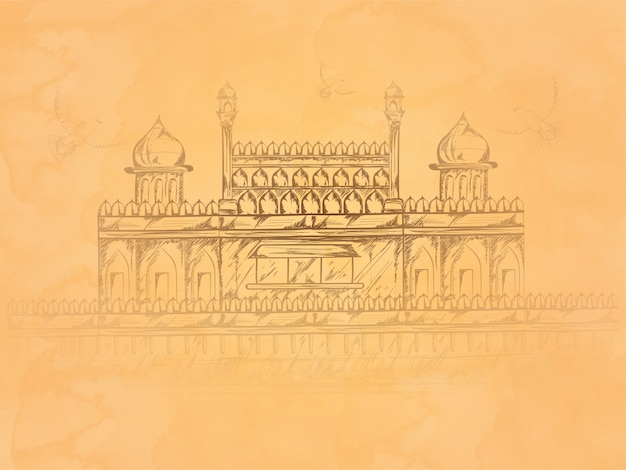 Vetor padrão de mão desenhada monumento indiano red fort