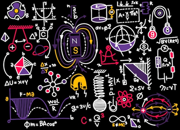 Padrão de matemática e ciências de educação física com fórmulas manuscritas