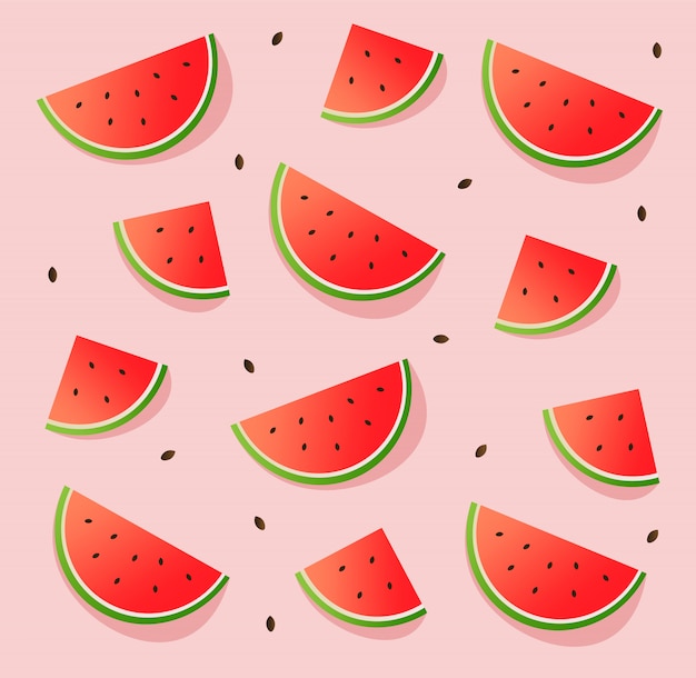 Padrão de melancia, banner de verão, conjunto de melancia, fundo rosa