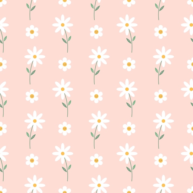 Vetor padrão de moda de margarida sem costura de vetor rosa design de vetor de padrão pastel botânico de flor plana de jardim
