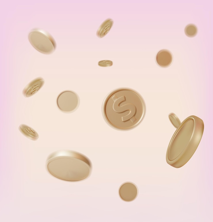 Vetor padrão de moedas de ouro caindo em 3d background plasticine vector de estilo de desenho animado