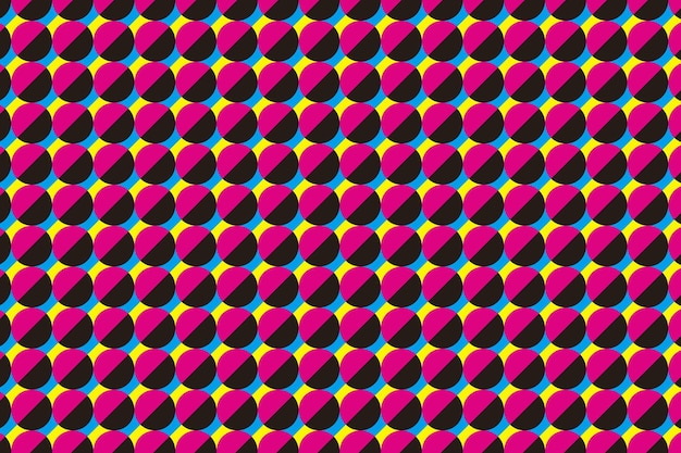 Padrão de mosaico de semicírculo preto vermelho azul e amarelo diagonal dois meio círculo vector background