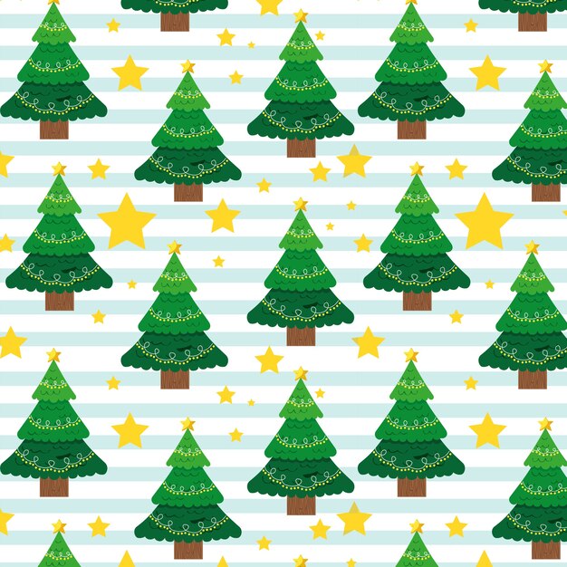 Padrão de Natal com árvores e estrelas