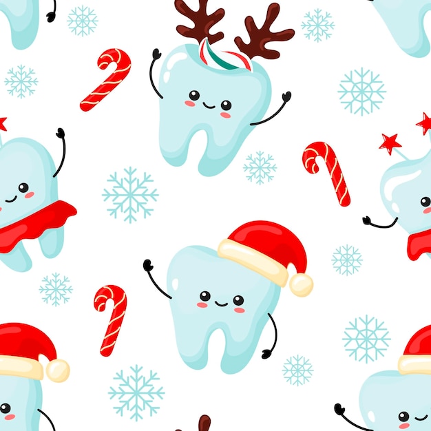 Padrão de natal com dentes kawaii. estilo cartoon