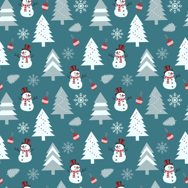 Padrão de Natal Padrão sem costura de vetor simples para embrulho de presente com boneco de neve