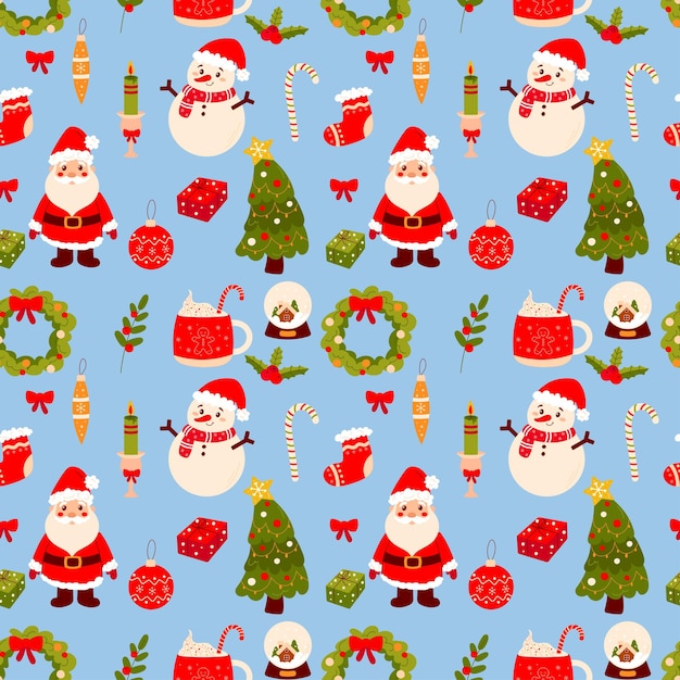 Padrão de Natal sem costura em fundo azul presente de Papel de Presente ou tecido