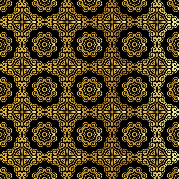 Padrão de ornamento preto e dourado design plano de fundo simples e sem costura pronto para imprimir