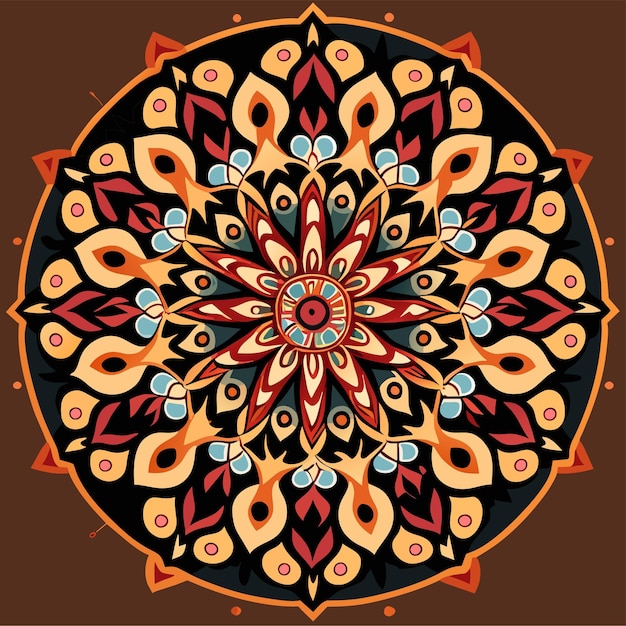 Padrão de ornamento redondo de mandala étnica com fundo vetorial de mandala colorido
