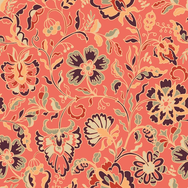Padrão de papel de parede de Borgonha Floral Barroco