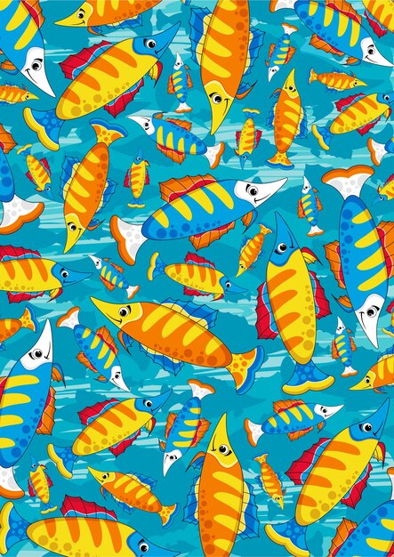 Vetor padrão de peixe tropical listrado bonito dos desenhos animados