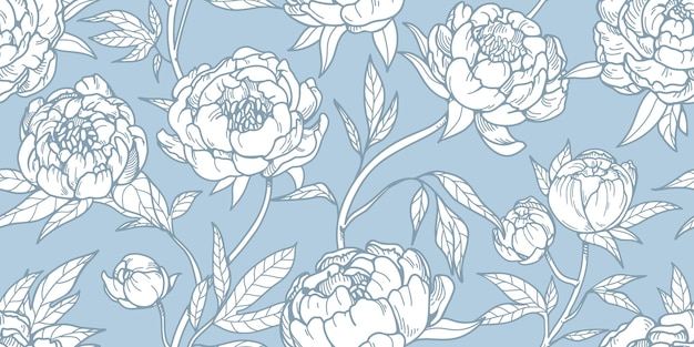 Padrão de peônia Flores de flores impressão repetitiva sem costura Desenho retro de fundo botânico interminável Ramos de flores textura de verão para papel de parede têxtil desenho de embrulho Ilustração vetorial