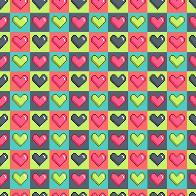 Padrão de pixels de coração pop e divertido em estilo uniforme e editável