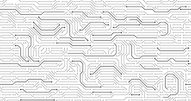 Padrão de placa de circuito Tecnologia de textura de linhas de tecnologia digital e sistemas de computador sem costura ilustração de fundo vetorial