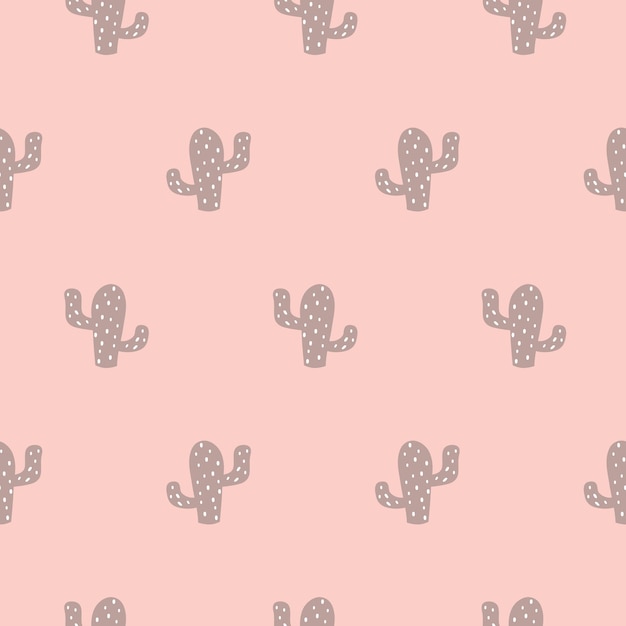 Padrão de repetição sem costura desenhado à mão com plantas suculentas nas cores bege rosa e rosa pastel fundo de menina moderna ornamento mexicano design bonito desenhado à mão ilustração vetorial