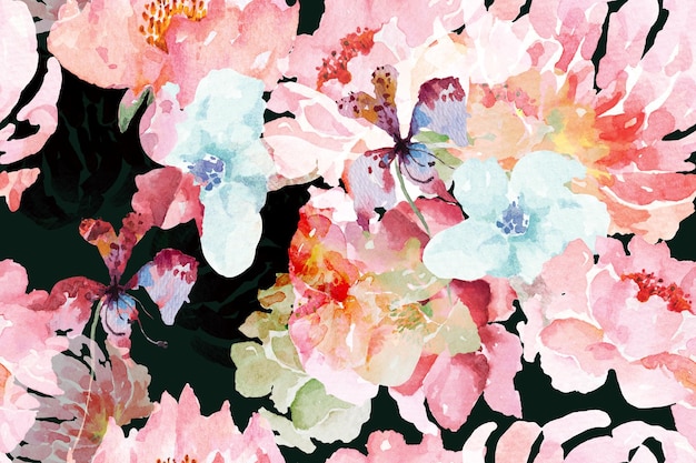 Padrão de rosa, flores com aquarela para tecido e papel de parede Padrão botânico Fundo floral