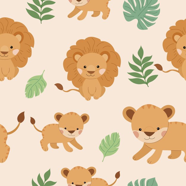 Vetor padrão de safari ilustração vetorial animal de safari e folhas tropicais para cartão de crianças