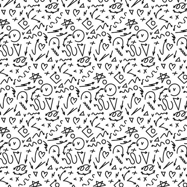 Vetor padrão de setas pretas em gráficos de vetor de padrão sem costura de estilo de linha de fundo branco