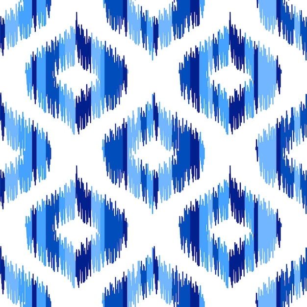 Vetor padrão de tecido de seda uzbeque ikat azul índigo e cores brancas