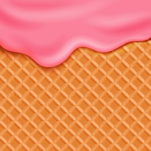 Padrão de textura de waffle com sorvete rosa pingando