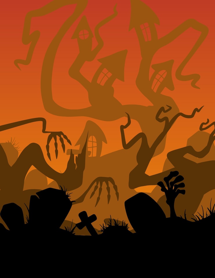Vetor padrão de vetor de fundo de bandeira halloween zumbis abóboras fantasmas árvores assustadoras