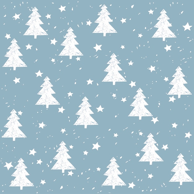 Padrão de vetor de neve de estrelas de abeto feito à mão feliz ano novo e banner de fundo de férias de natal