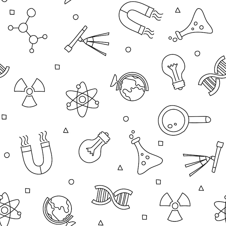 Vetor padrão de vetor desenhado à mão national science day objects em estilo doodle.