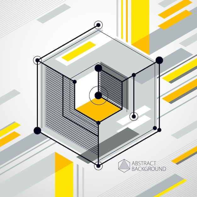 Vetor padrão de vetor geométrico na moda, fundo de malha de cubo abstrato texturizado amarelo. plano técnico, projeto abstrato de engenharia para uso em design gráfico e web.