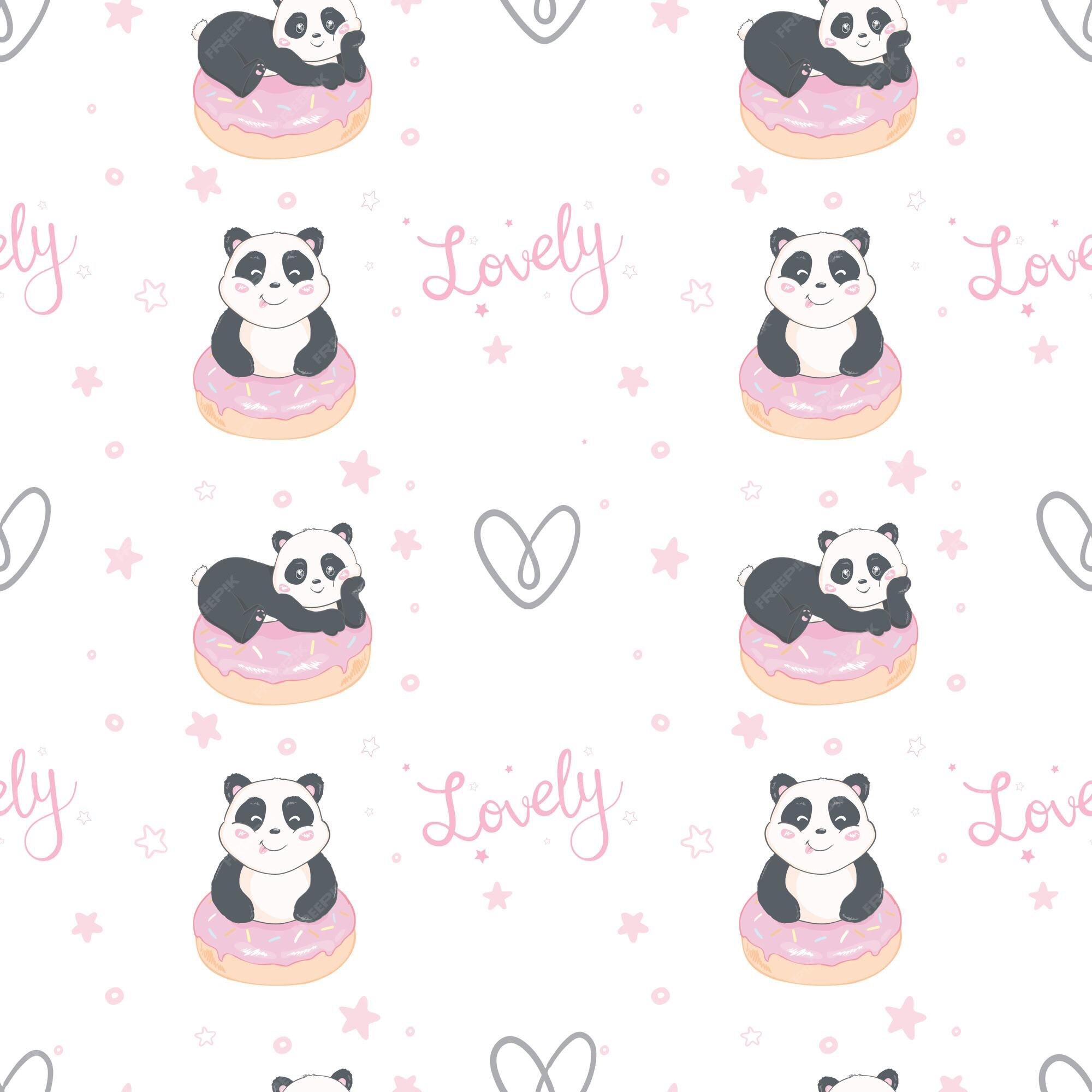 Kawaii Panda E Fundo Do Vetor De Frutos Sem Costura. Ursos De Desenho  Animado E Frutos De Caráter Rindo Espalhados a Rosa Ilustração do Vetor -  Ilustração de backdrop, urso: 215254027