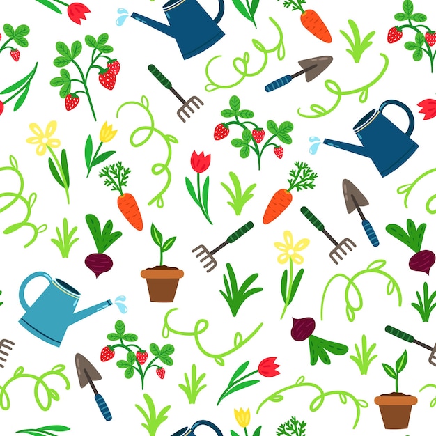 Padrão decorativo sem costura com ferramentas de jardim