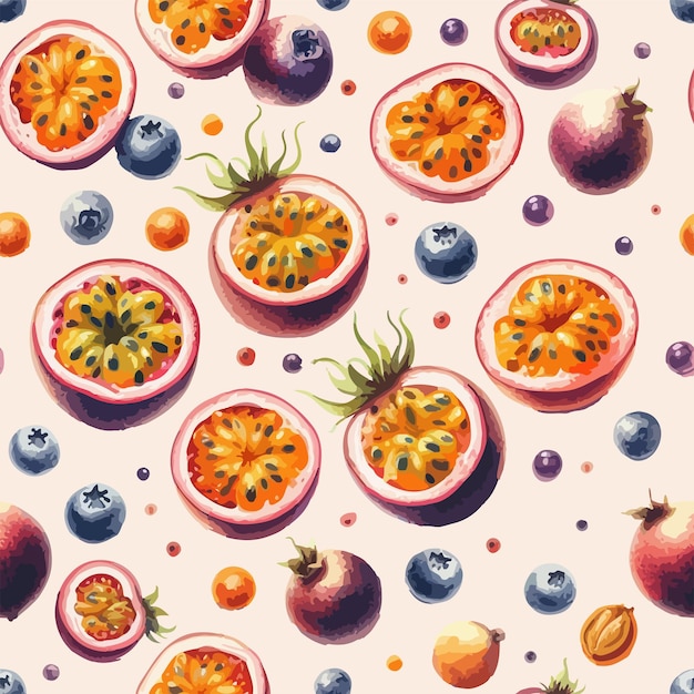 Vetor padrão desenhado à mão com aquarela de fruta da paixão sem costura